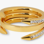 Anel Lanças com Cristais e Banhado a Ouro 18k