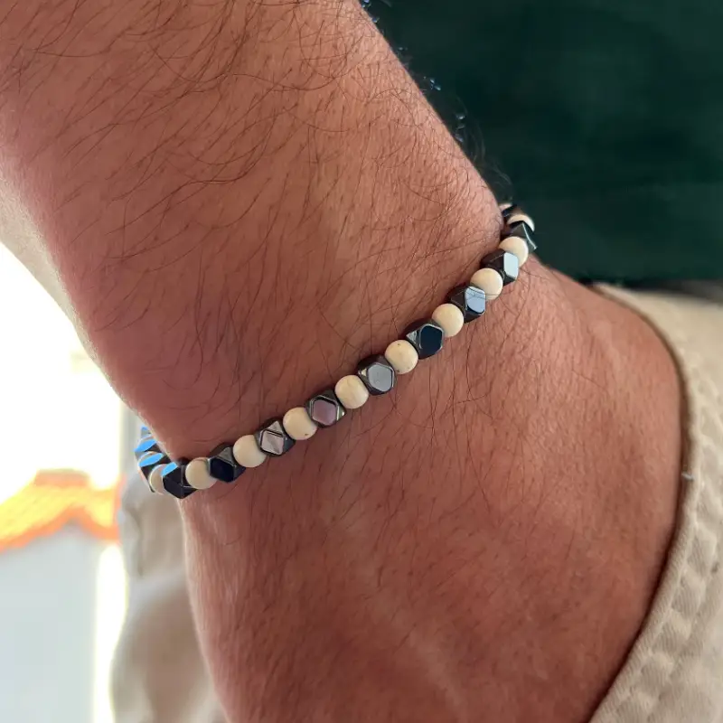 Pulseira Masculina Howlita e Hematita