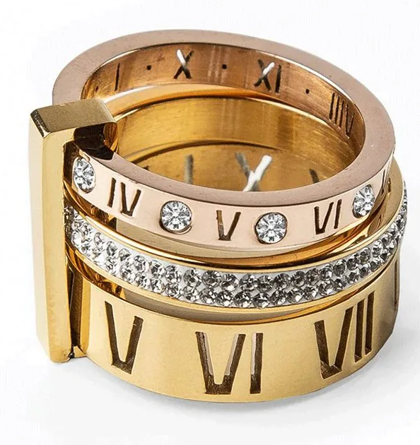 Anel Triplo Algarismo Romano Banhado em Ouro 18k