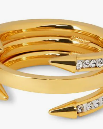 Anel Lanças com Cristais e Banhado a Ouro 18k