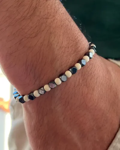Pulseira Masculina Howlita e Hematita
