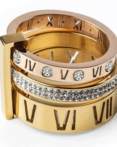 Anel Triplo Algarismo Romano Banhado em Ouro 18k